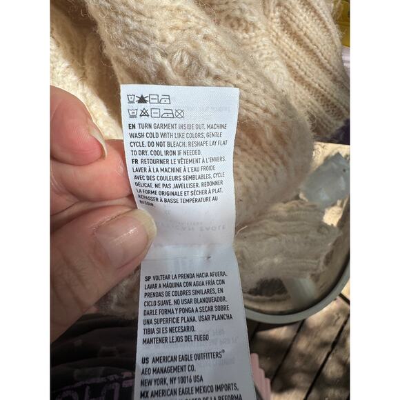 Vintage AMERICAN EAGLE Cable Knit Cardigan Sweater Fisherman Cream Y2K Size XL - Picture 7 of 8